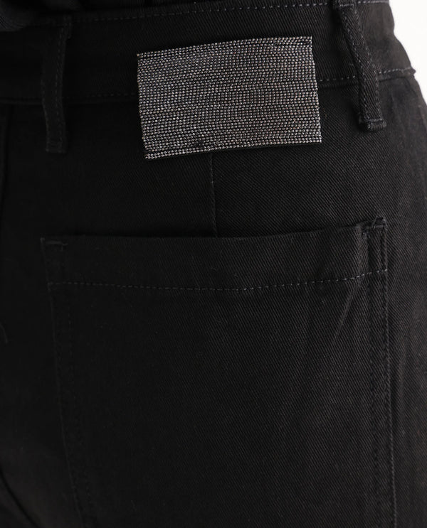 Rareism Women Miniko Black Cotton Elastane Fabric Solid Regular Length Jeans