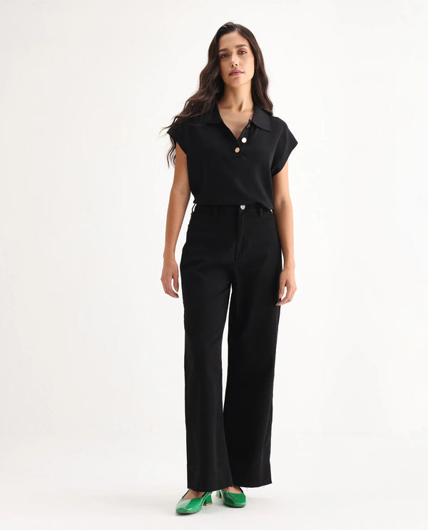 Rareism Women Miniko Black Cotton Elastane Fabric Solid Regular Length Jeans