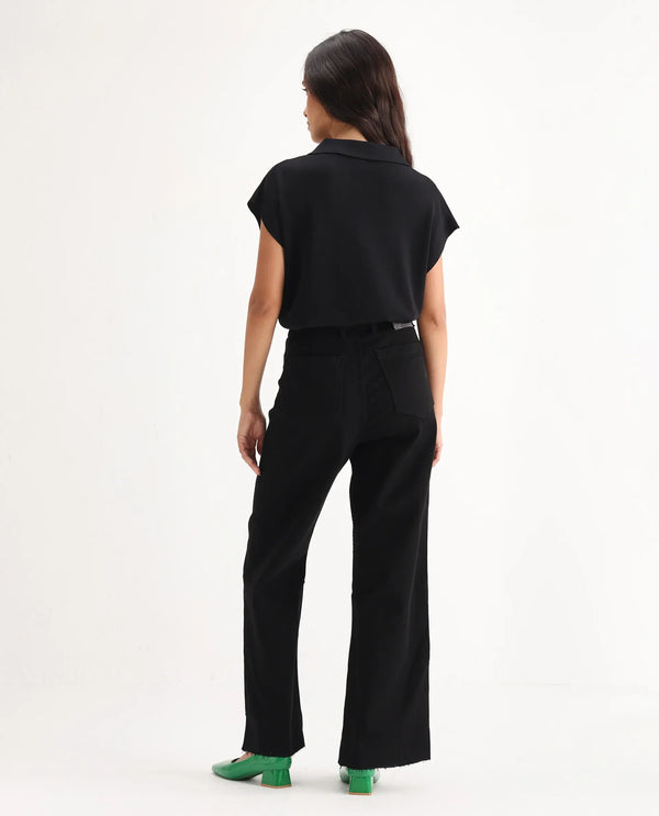 Rareism Women Miniko Black Cotton Elastane Fabric Solid Regular Length Jeans