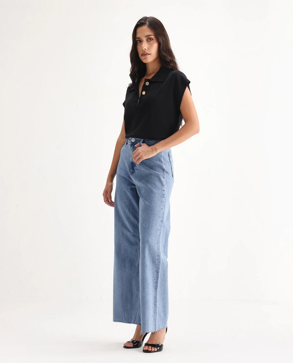 Rareism Women Miniko Light Blue Cotton Elastane Fabric Solid Regular Length Jeans