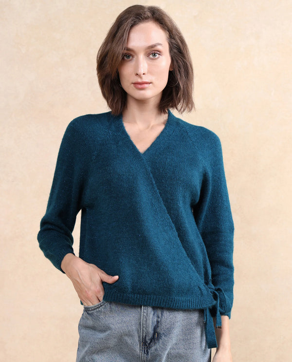 Rareism Women Minjin Dark Teal Relaxed Fit Plain Cardigan