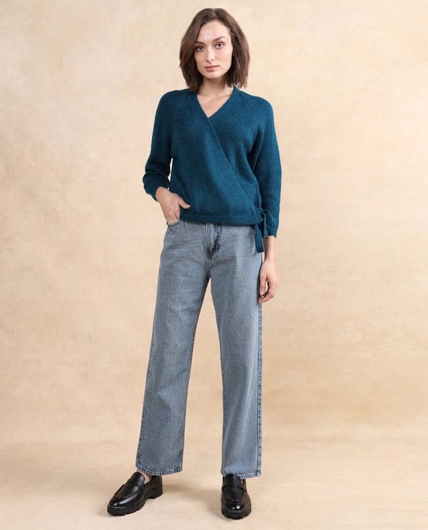 Rareism Women Minjin Dark Teal Relaxed Fit Plain Cardigan