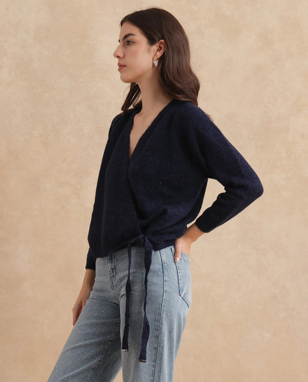 Rareism Women Minjin Dark Purple Relaxed Fit Plain Cardigan