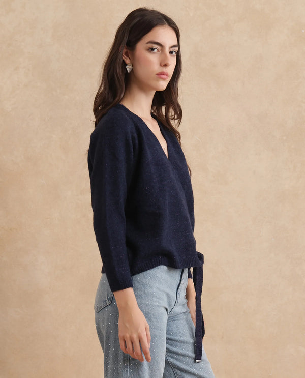 Rareism Women Minjin Dark Purple Relaxed Fit Plain Cardigan