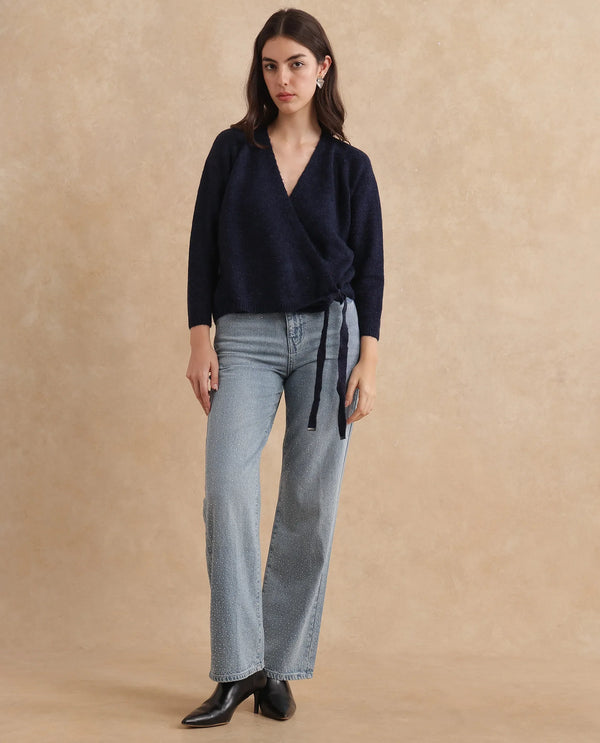 Rareism Women Minjin Dark Purple Relaxed Fit Plain Cardigan