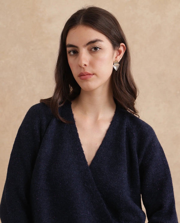 Rareism Women Minjin Dark Purple Relaxed Fit Plain Cardigan