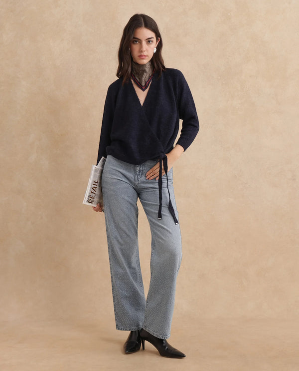 Rareism Women Minjin Dark Purple Relaxed Fit Plain Cardigan