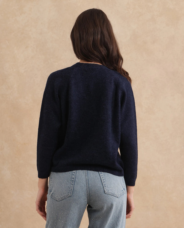 Rareism Women Minjin Dark Purple Relaxed Fit Plain Cardigan