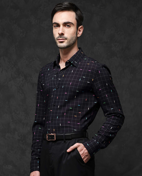 Rare Rabbit Mens Minor Black Viscose Fabric Full Sleeve Geometric Print Shirt