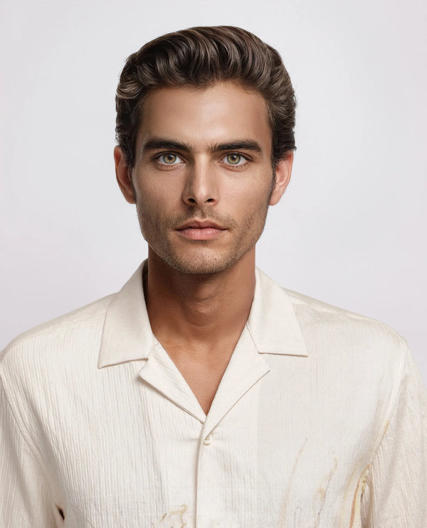 Rare Rabbit Men Mio Beige Viscose Fabric Half Sleeve Cuban Collar Button Closure Boxy Fit Placement Print Shirt
