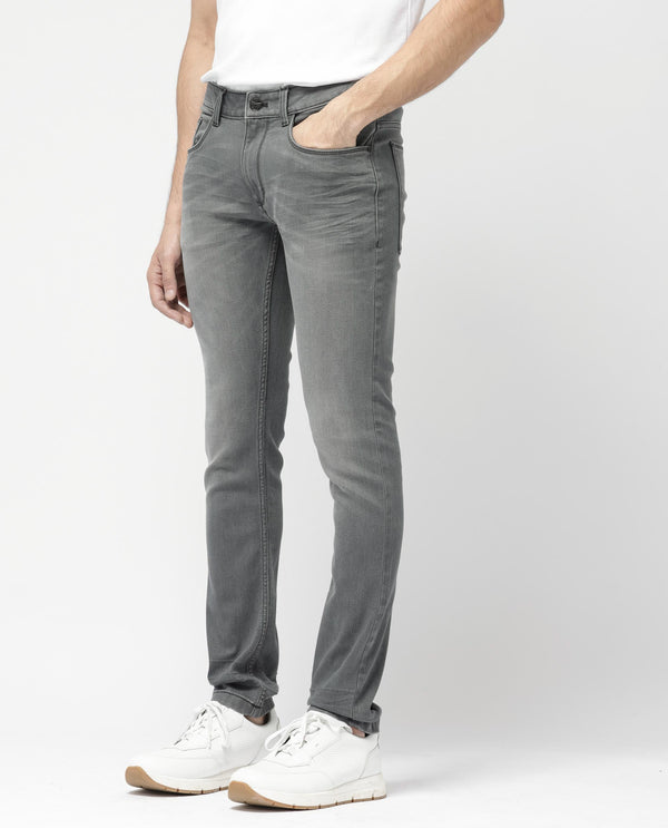 Rare Rabbit Mens Mesa Grey Cotton Polyester Solid Mid Rise Slim Fit Jeans