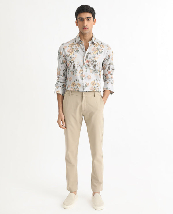 Rare Rabbit Men's Misa Grey Full Sleeves Floral Print Cotton Fabric Shirt
