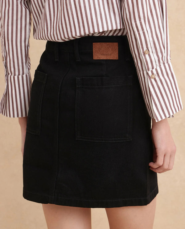 Rareism Women Misko Black Cotton Fabric Regular Fit Plain Skirt