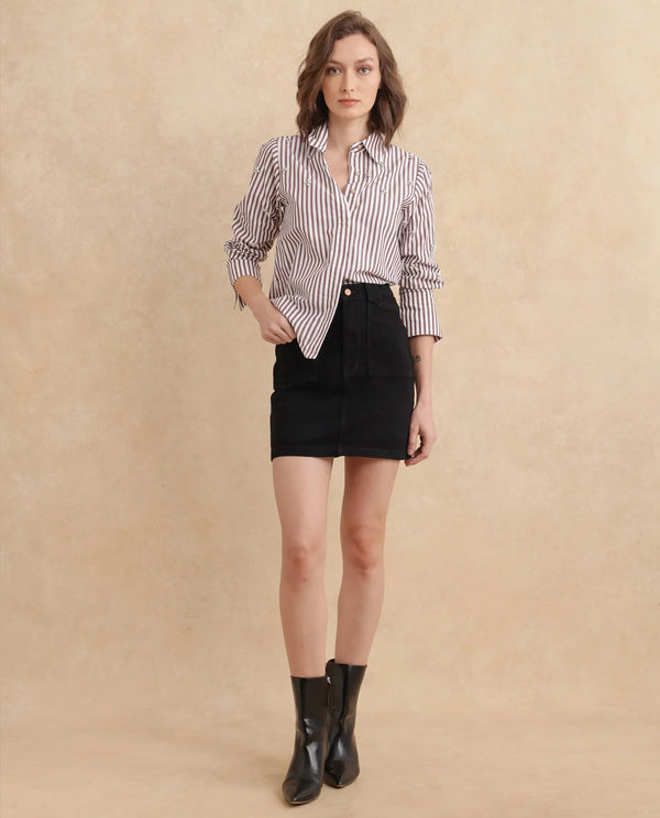 Rareism Women Misko Black Cotton Fabric Regular Fit Plain Skirt