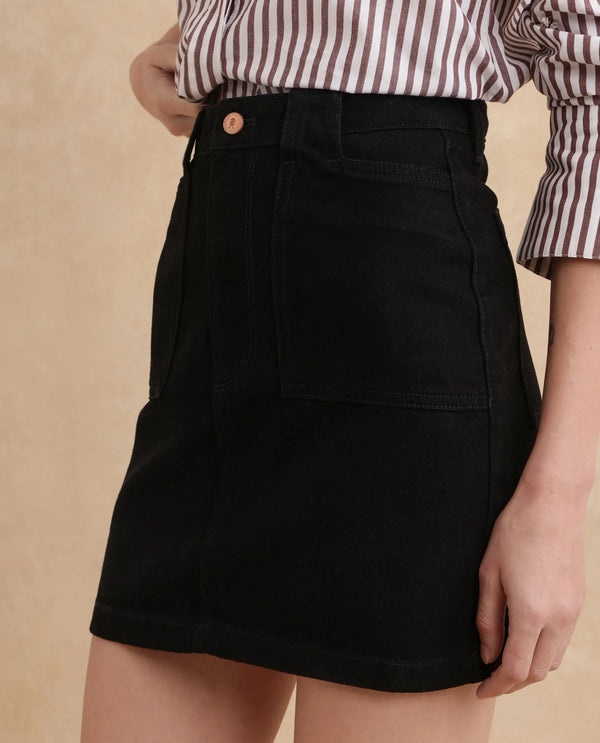 Rareism Women Misko Black Cotton Fabric Regular Fit Plain Skirt