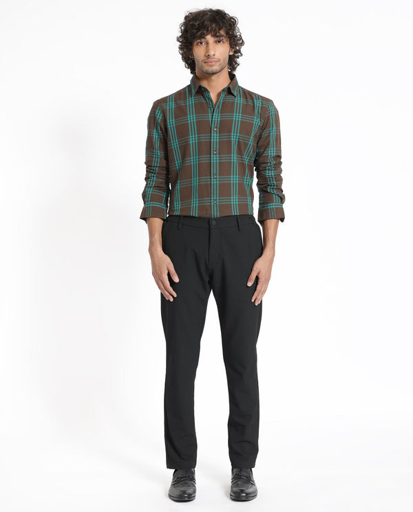 Rare Rabbit Men's Missys Brown Cotton Fabric Full Sleeves Checks Shirt