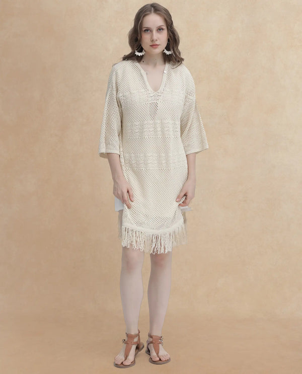 Rareism Womens Mitsuko Off White Dress Crew Neck Solid