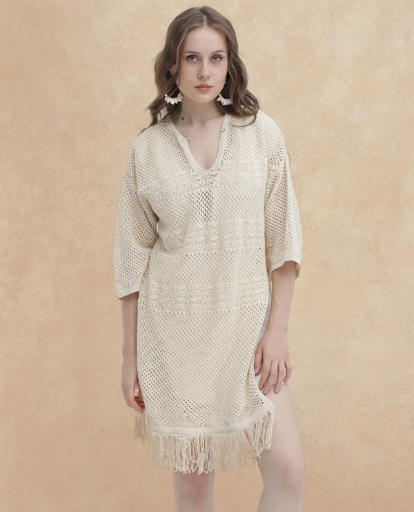 Rareism Womens Mitsuko Off White Dress Crew Neck Solid