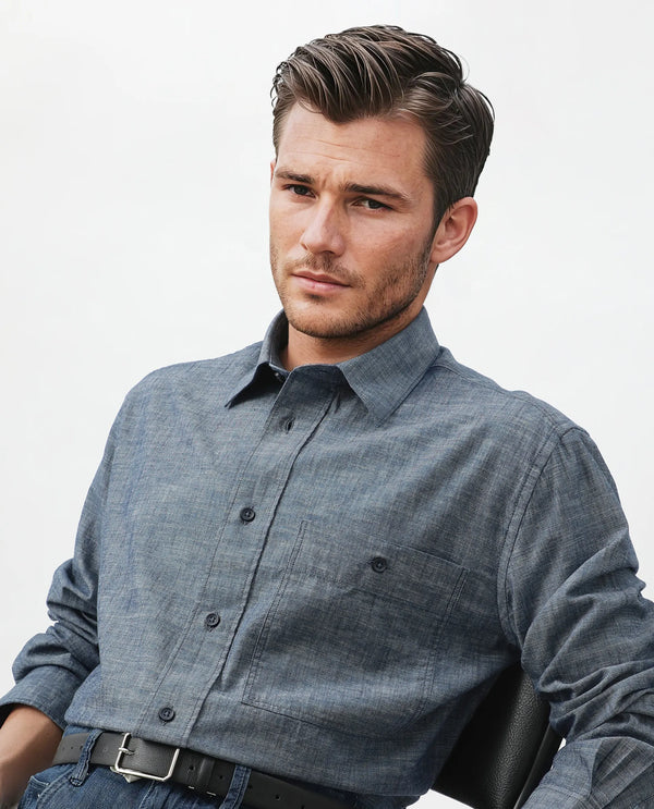Rare Rabbit Men Mivo Light Blue Cotton Fabric Full Sleeve Collared Neck Plain Shirt