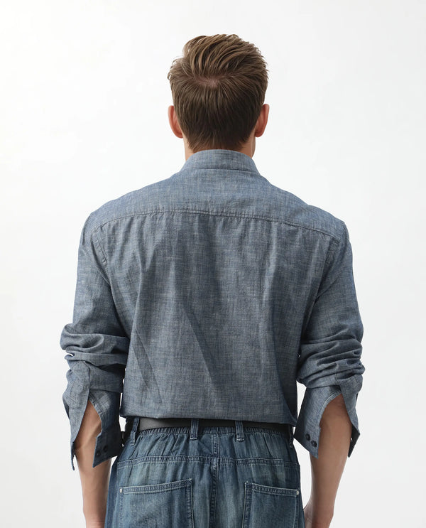 Rare Rabbit Men Mivo Light Blue Cotton Fabric Full Sleeve Collared Neck Plain Shirt