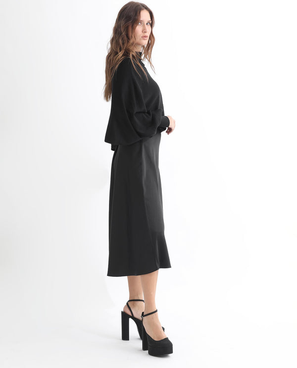 Rareism Women Modem Black Cotton Fabric Full Sleeves Regular Fit Solid High Neck Sweater