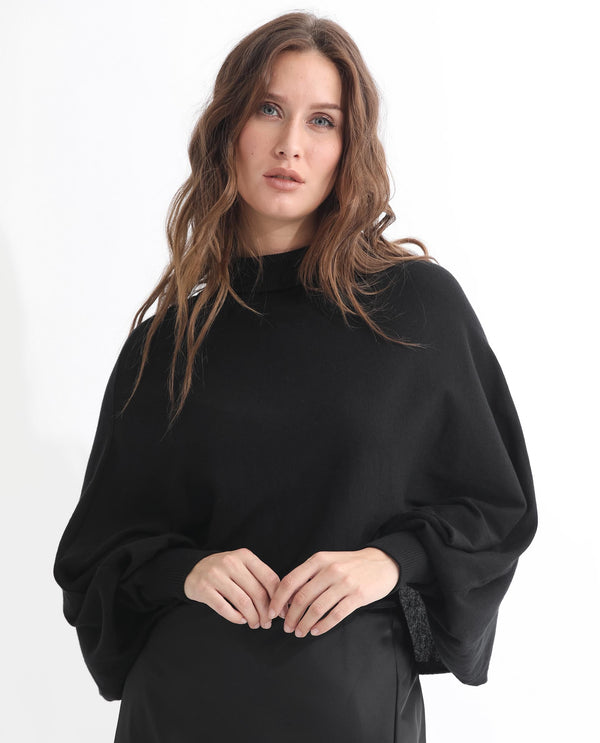 Rareism Women Modem Black Cotton Fabric Full Sleeves Regular Fit Solid High Neck Sweater