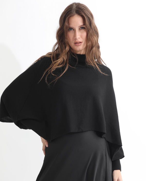 Rareism Women Modem Black Cotton Fabric Full Sleeves Regular Fit Solid High Neck Sweater
