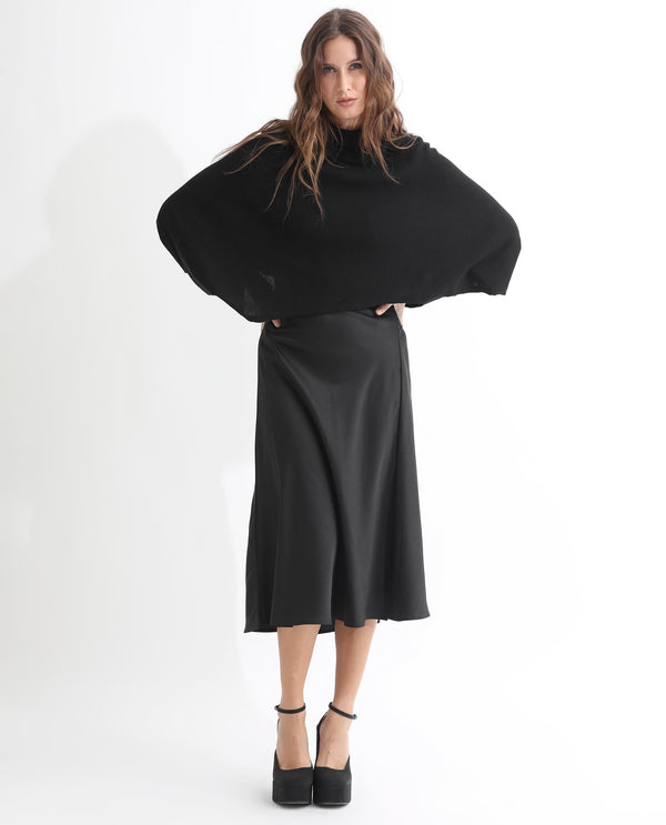 Rareism Women Modem Black Cotton Fabric Full Sleeves Regular Fit Solid High Neck Sweater