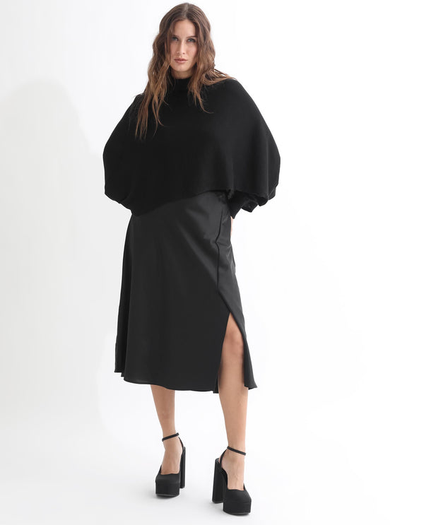 Rareism Women Modem Black Cotton Fabric Full Sleeves Regular Fit Solid High Neck Sweater