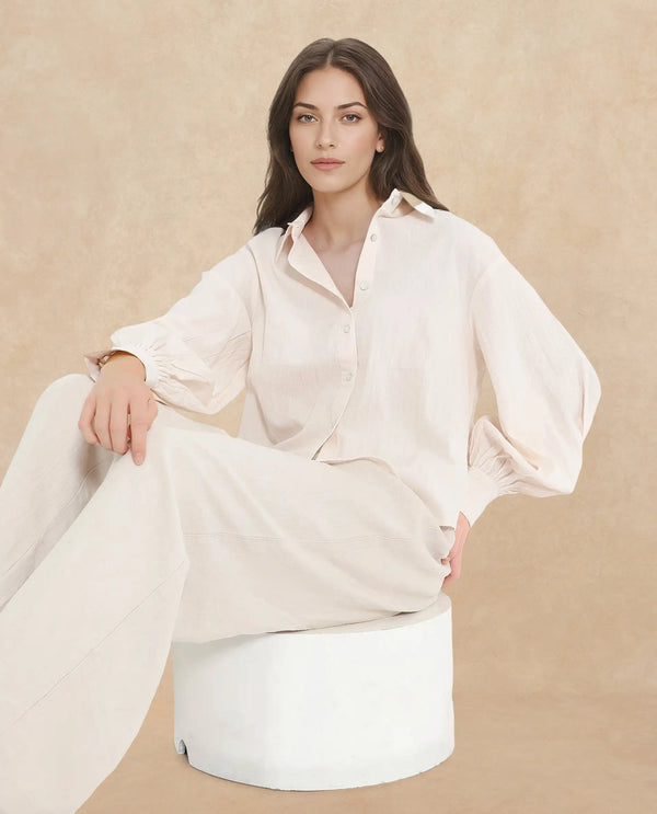 Rareism Women Molfetta Light Off White Bishop Sleeve Collared Neck Plain Shirt