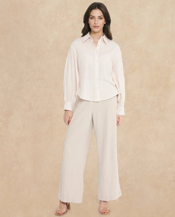 Rareism Women Molfetta Light Off White Bishop Sleeve Collared Neck Plain Shirt