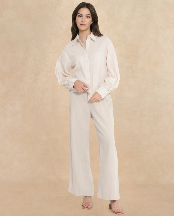 Rareism Women Molfetta Light Off White Bishop Sleeve Collared Neck Plain Shirt