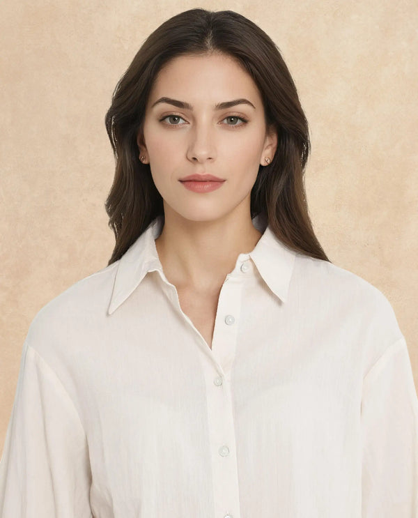 Rareism Women Molfetta Light Off White Bishop Sleeve Collared Neck Plain Shirt