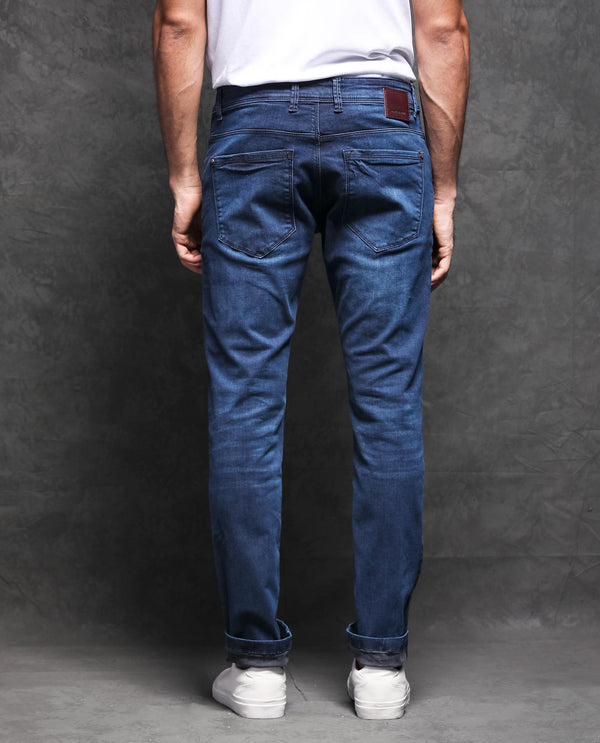 Rare Rabbit Men's Monaco Navy Dark Wash Mid-Rise Slim Fit Jeans