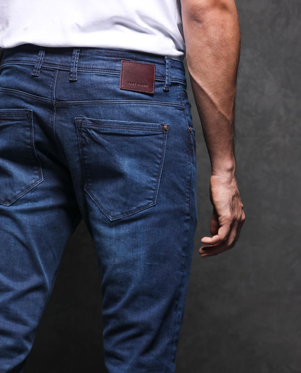 Rare Rabbit Men's Monaco Navy Dark Wash Mid-Rise Slim Fit Jeans