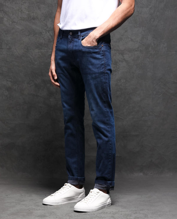 Rare Rabbit Men's Monaco Navy Dark Wash Mid-Rise Slim Fit Jeans