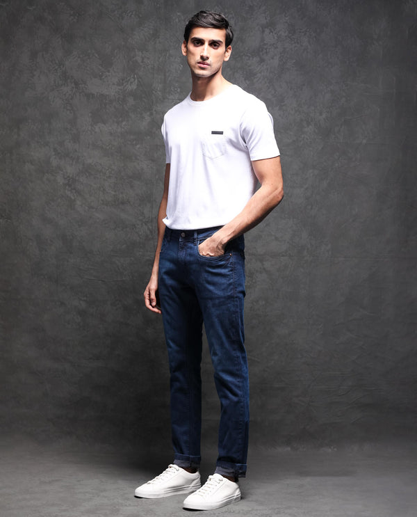 Rare Rabbit Men's Monaco Navy Dark Wash Mid-Rise Slim Fit Jeans