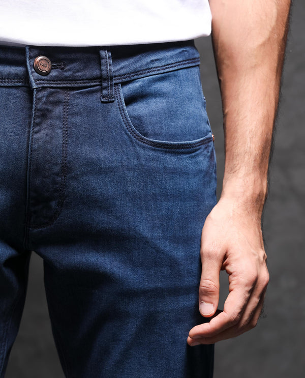 Rare Rabbit Men's Monaco Navy Dark Wash Mid-Rise Slim Fit Jeans