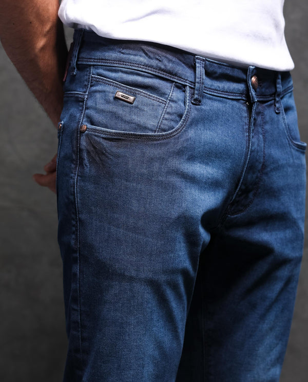 Rare Rabbit Men's Monaco Navy Dark Wash Mid-Rise Slim Fit Jeans