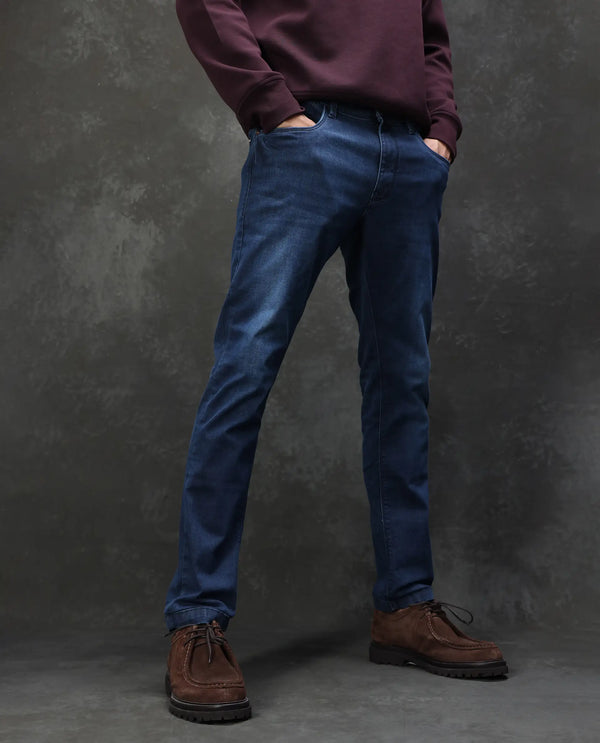 Rare Rabbit Men's Monaco Navy Dark Wash Mid-Rise Slim Fit Jeans