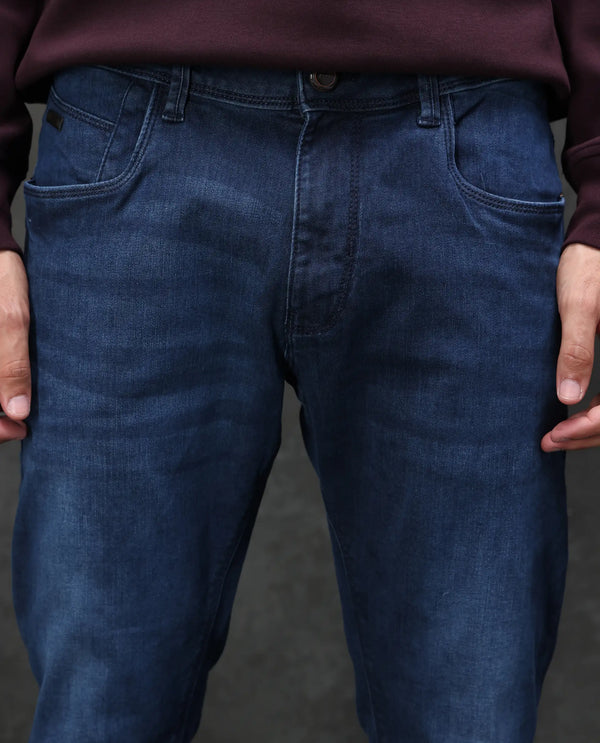 Rare Rabbit Men's Monaco Navy Dark Wash Mid-Rise Slim Fit Jeans