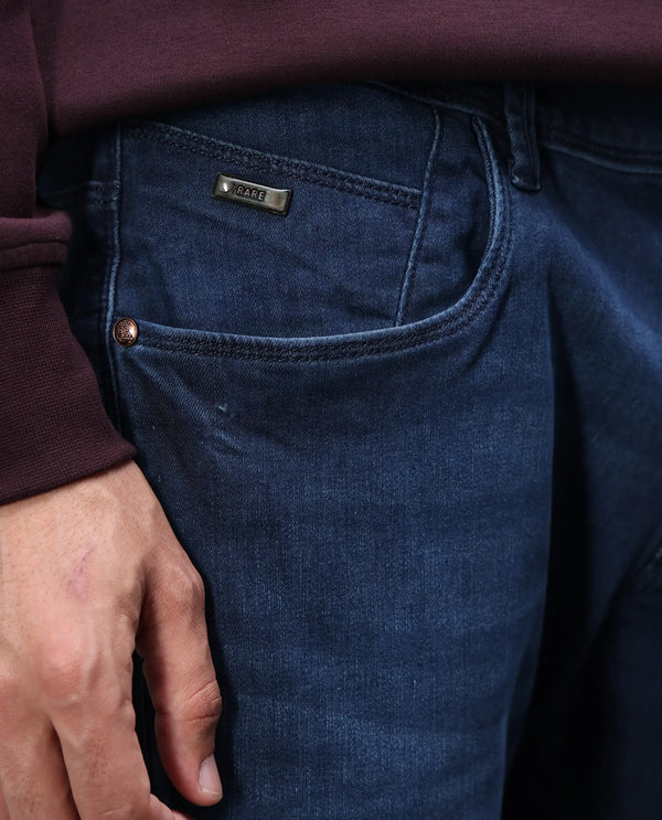 Rare Rabbit Men's Monaco Navy Dark Wash Mid-Rise Slim Fit Jeans