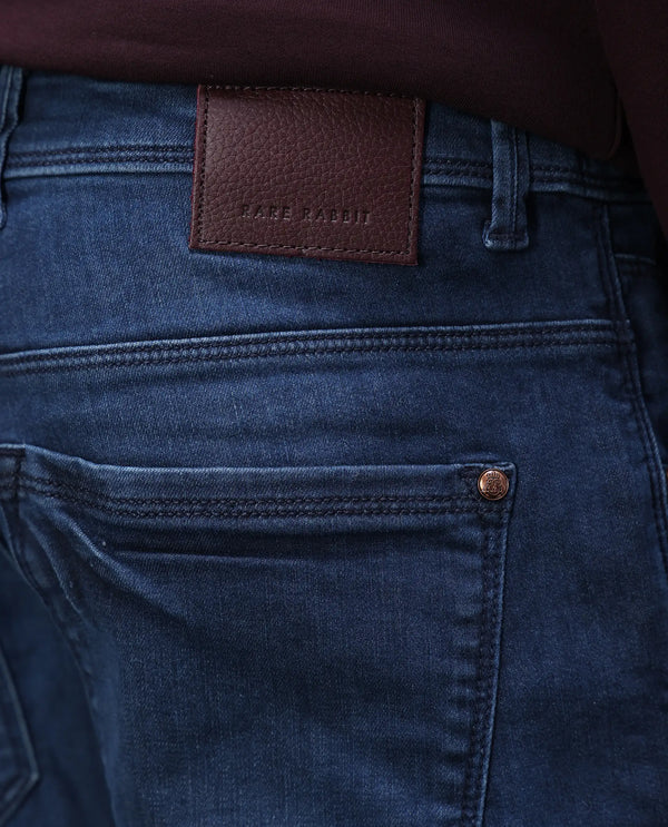 Rare Rabbit Men's Monaco Navy Dark Wash Mid-Rise Slim Fit Jeans