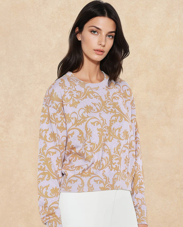 Rareism Women Moon Light Purple Relaxed Fit Printed Sweater