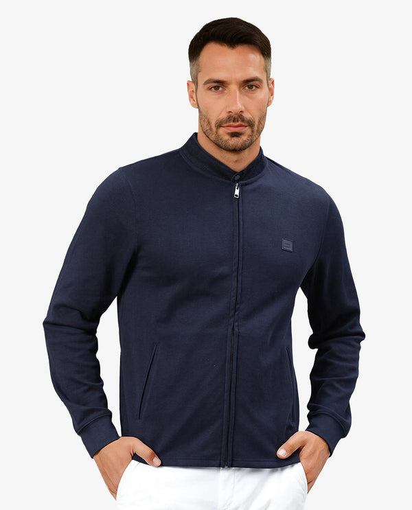 Rare Rabbit Men's Morris Navy Plain Cotton Knit Jacket