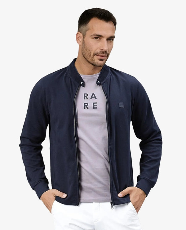 Rare Rabbit Men's Morris Navy Plain Cotton Knit Jacket