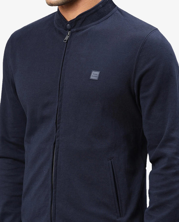 Rare Rabbit Men's Morris Navy Plain Cotton Knit Jacket