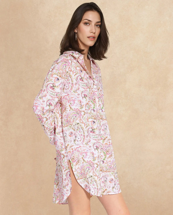 Rareism Women Morr Light Multi Cuffed Sleeve Collared Neck Button Closure Relaxed Fit Mini Paisley Print Dress