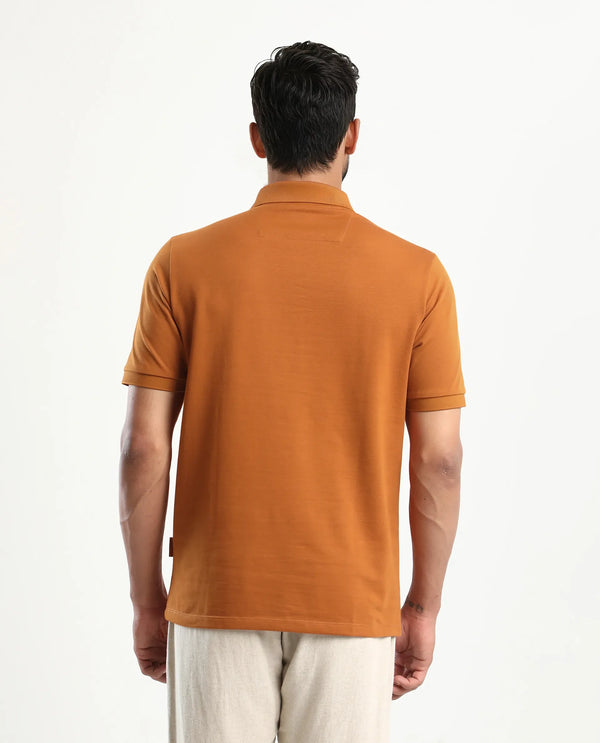 Rare Rabbit Men's Mor Rust Cotton Blend Fabric Half Sleeve Spread Collar Regular Fit Plain Polo