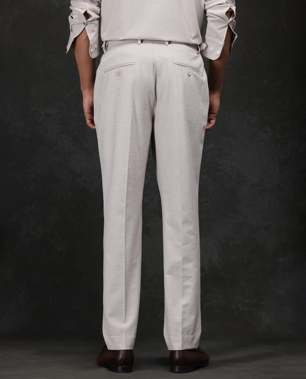 Rare Rabbit Men Morst Beige Cotton Elastane Fabric Single Pleated Checked Trouser